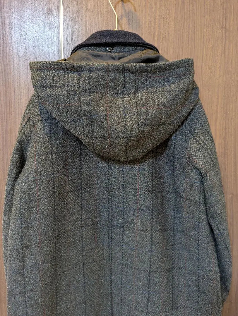 Beautiful condition ✨️ Harris Tweed Long Coat Duffle Coat Tweed Checkered Pattern