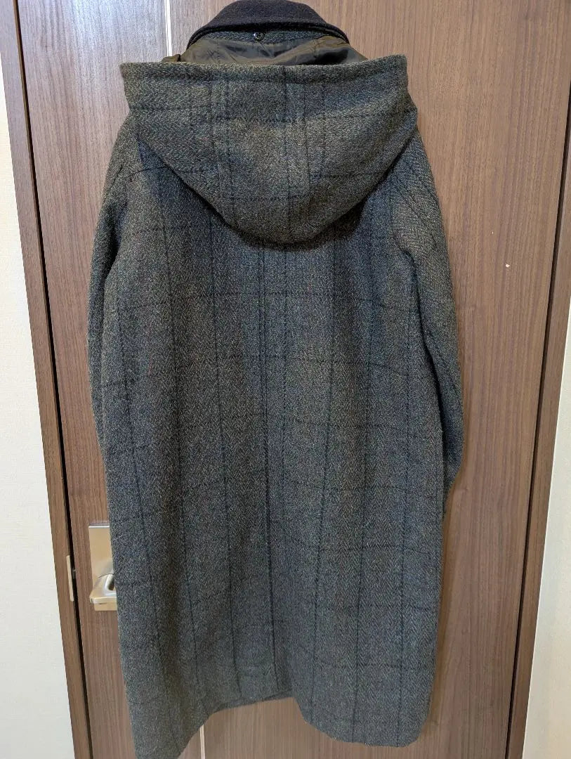 Beautiful condition ✨️ Harris Tweed Long Coat Duffle Coat Tweed Checkered Pattern