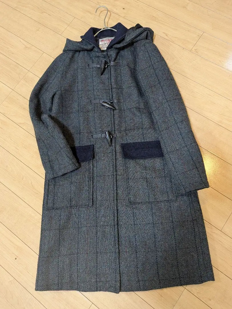 Beautiful condition ✨️ Harris Tweed Long Coat Duffle Coat Tweed Checkered Pattern