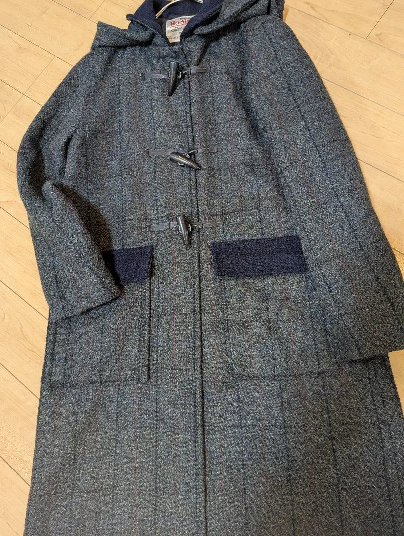 Beautiful condition ✨️ Harris Tweed Long Coat Duffle Coat Tweed Checkered Pattern