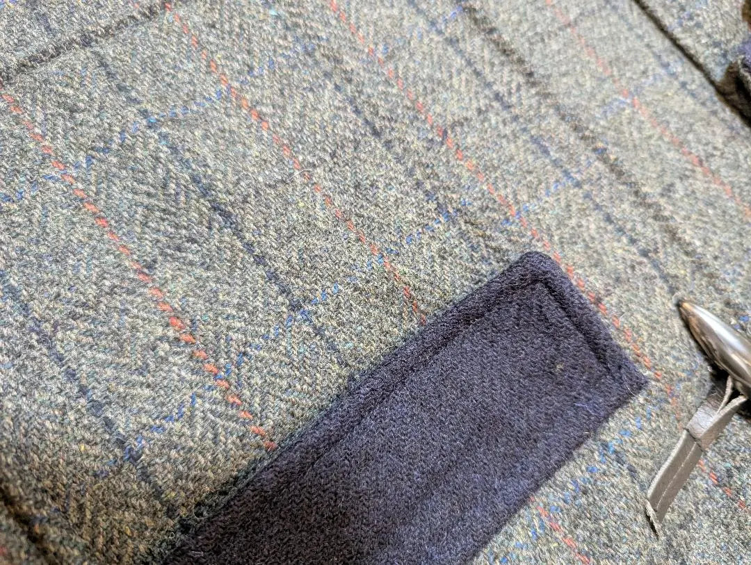 Beautiful condition ✨️ Harris Tweed Long Coat Duffle Coat Tweed Checkered Pattern