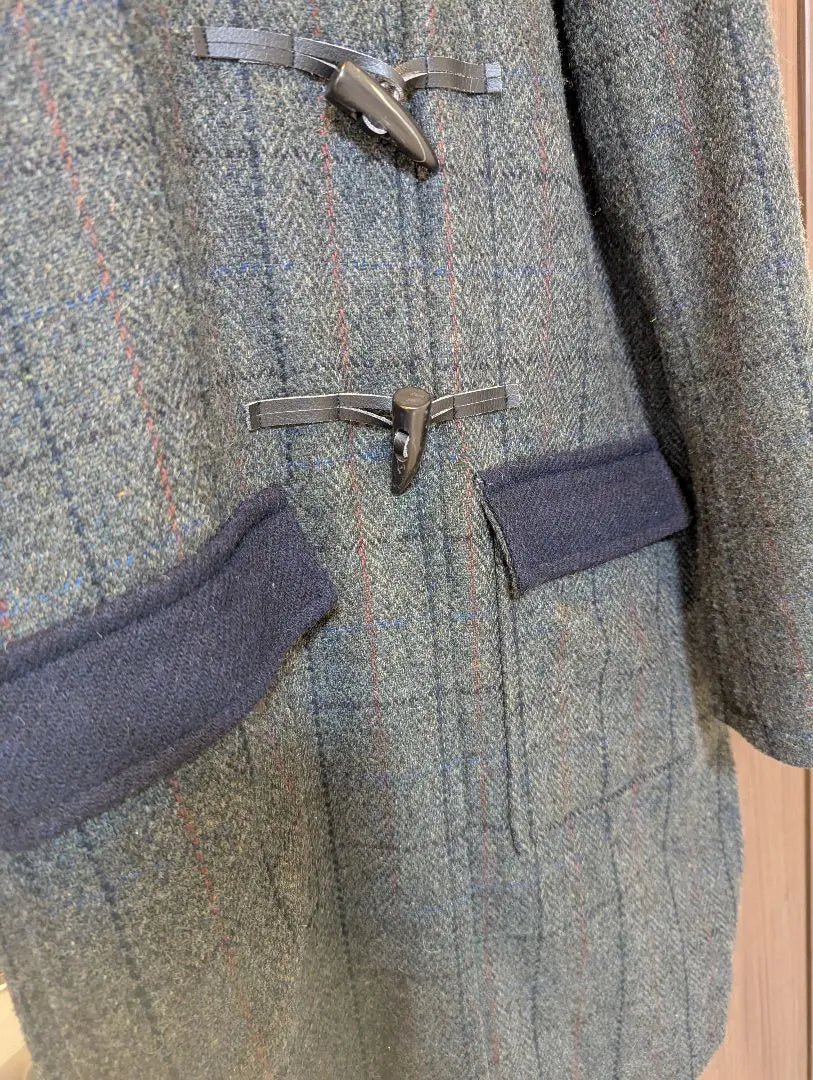 Beautiful condition ✨️ Harris Tweed Long Coat Duffle Coat Tweed Checkered Pattern