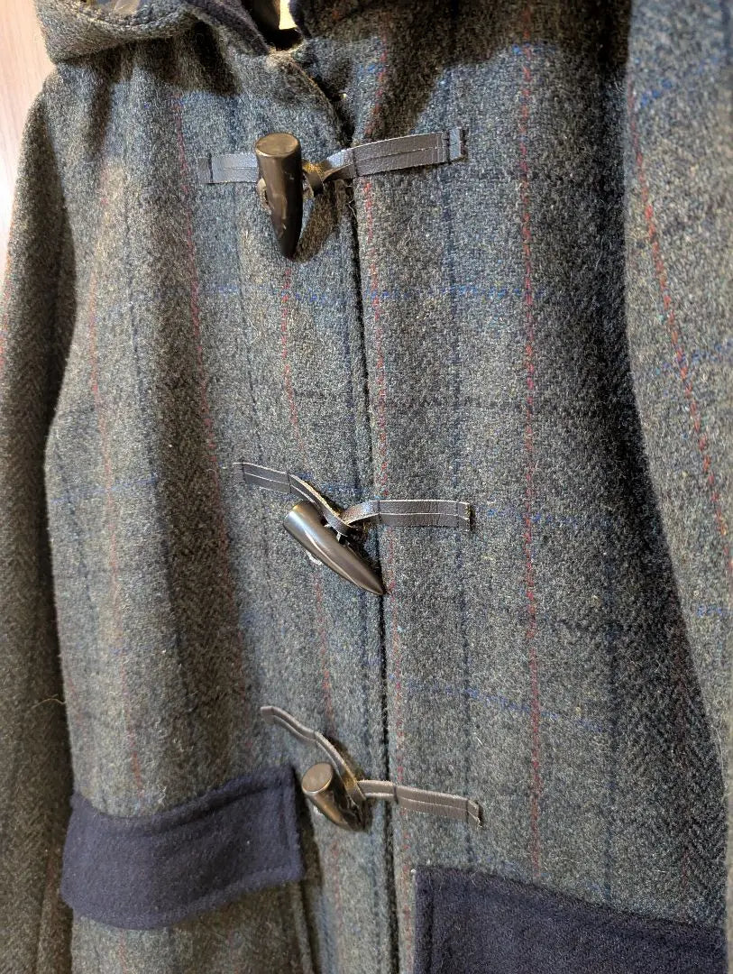 Beautiful condition ✨️ Harris Tweed Long Coat Duffle Coat Tweed Checkered Pattern