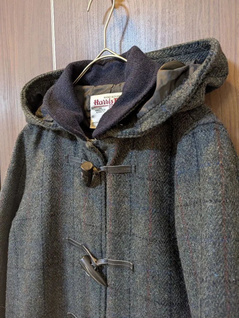 Beautiful condition ✨️ Harris Tweed Long Coat Duffle Coat Tweed Checkered Pattern