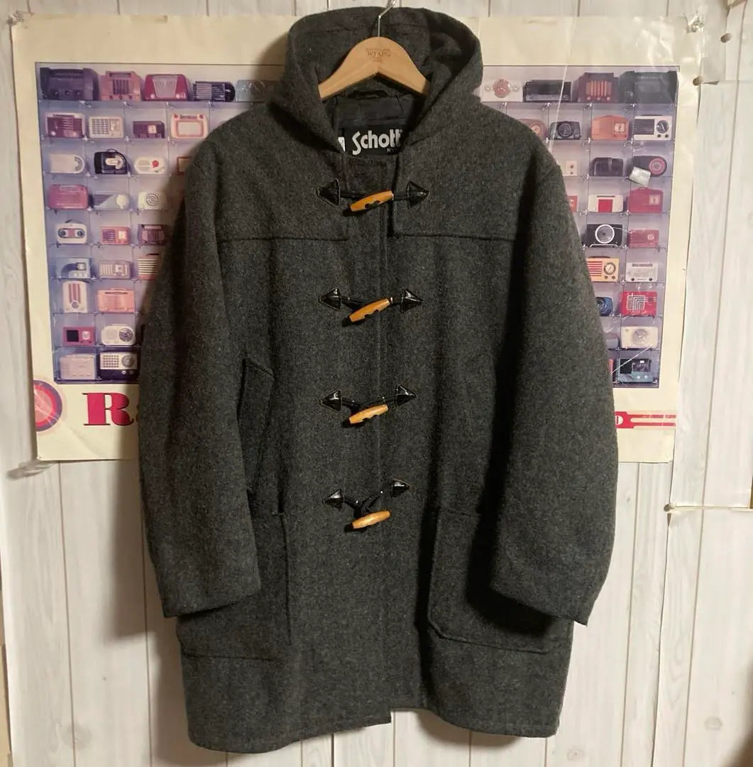 USA made SCHOTT duffle coat 38 wool grey 90s-00s vintage