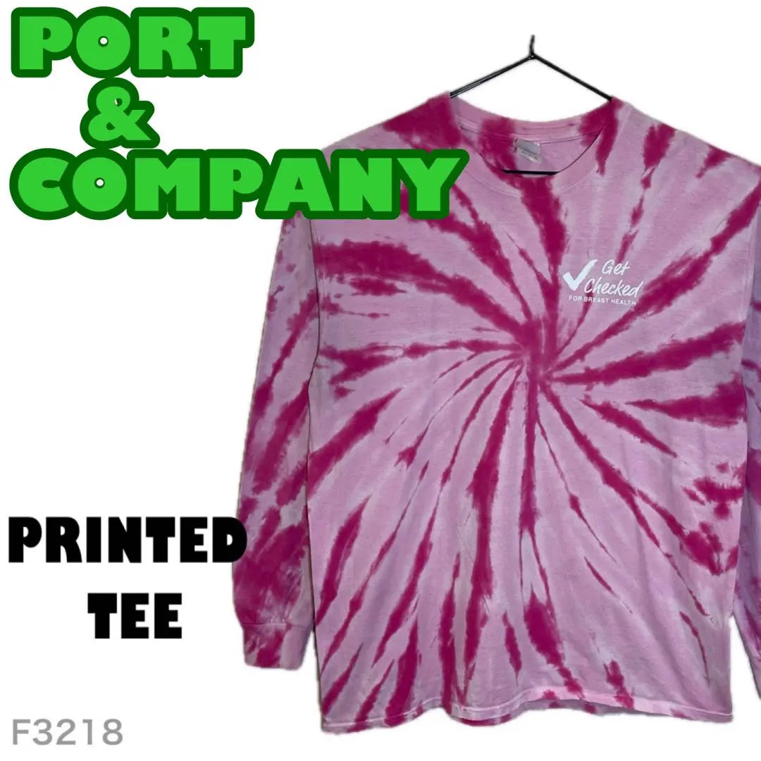 PORT &amp; COMPANY Camiseta larga XL Tintura Tie Dye Rosa | PUERTO Y COMPAÑÍA ロングTシャツXL ピンク系タイダイ染め