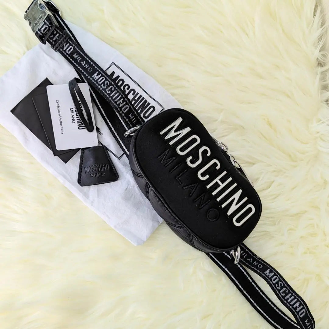 Moschino Body Bag Nylon Leather Black Waist Pouch Pochette