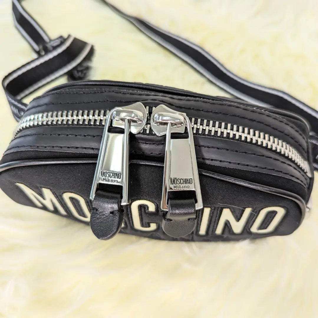 Moschino Body Bag Nylon Leather Black Waist Pouch Pochette