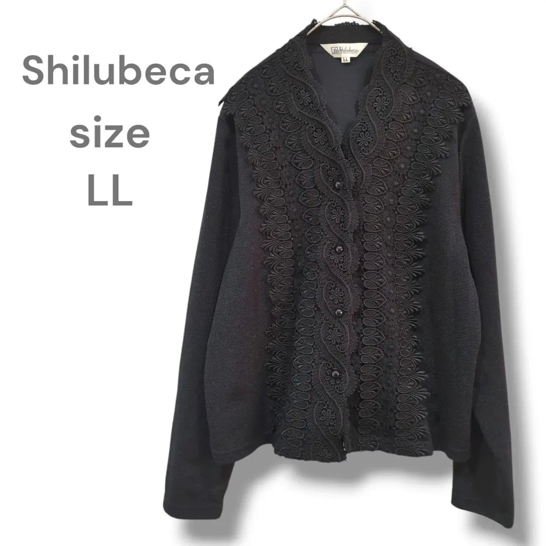 Chaqueta sin cuello Shilubeca negra LL con bordado floral fina en buen estado