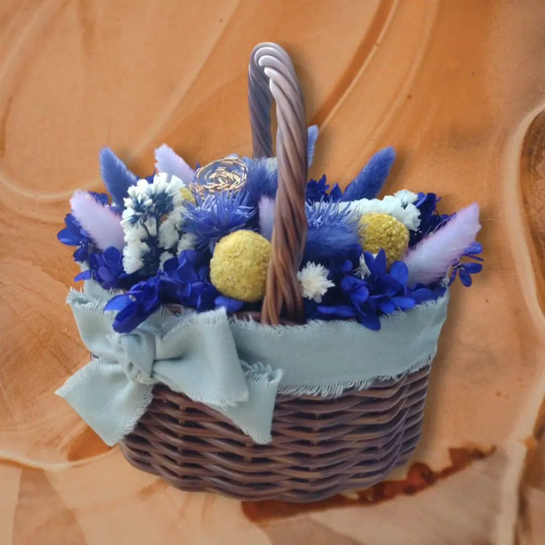 Preserved dried flowers basket arrangement