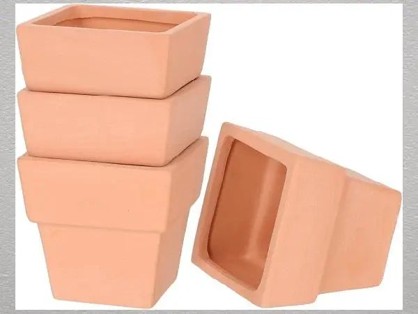 Amosfun Flowerpot, Ceramic, Unglazed, Square, Mini, Bonsai Pot, New, Set of 4