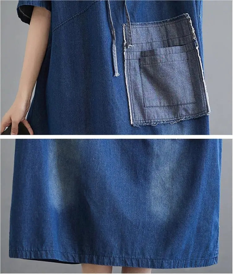 [Large size] Women's denim dress, spring, summer, autumn, new, short sleeve, hoodie