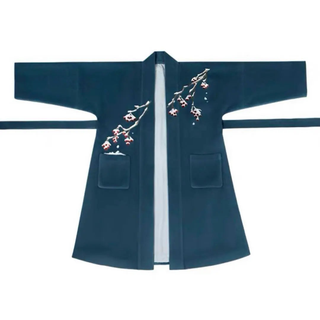 Abrigo largo de la dinastía Song con bordado jaspeado Abrigo largo azul Otoño/invierno Hanfu Traje tradicional chino Kimono Yukata