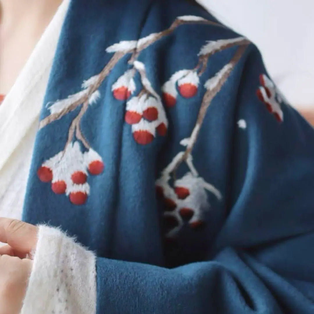 Marbled embroidery Song dynasty long coat Blue long coat Fall/winter Hanfu Traditional Chinese costume Kimono Yukata