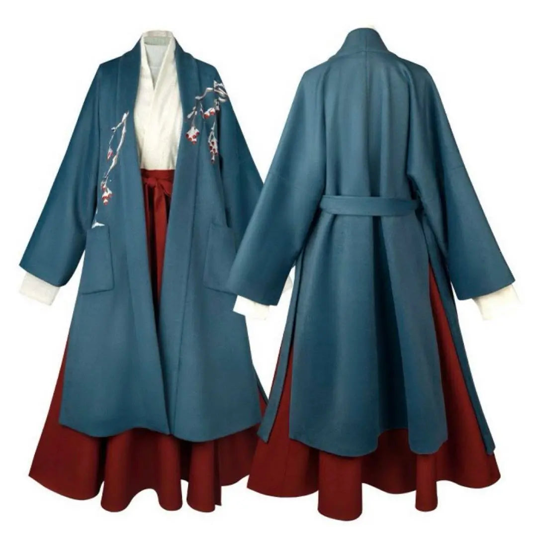 Marbled embroidery Song dynasty long coat Blue long coat Fall/winter Hanfu Traditional Chinese costume Kimono Yukata