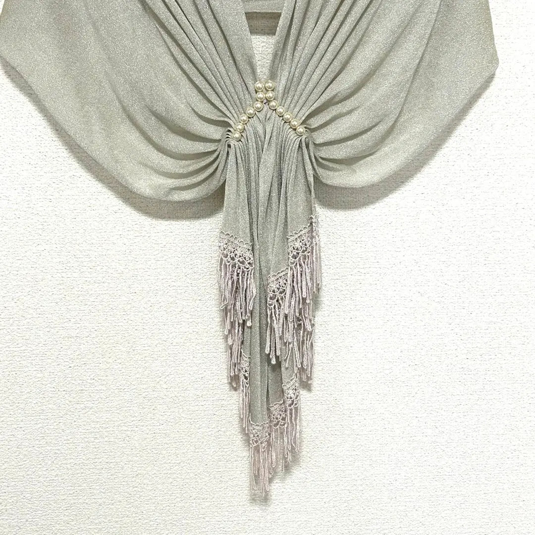 Glittered stole, fringe, pearl, gray, wedding, party, after-party