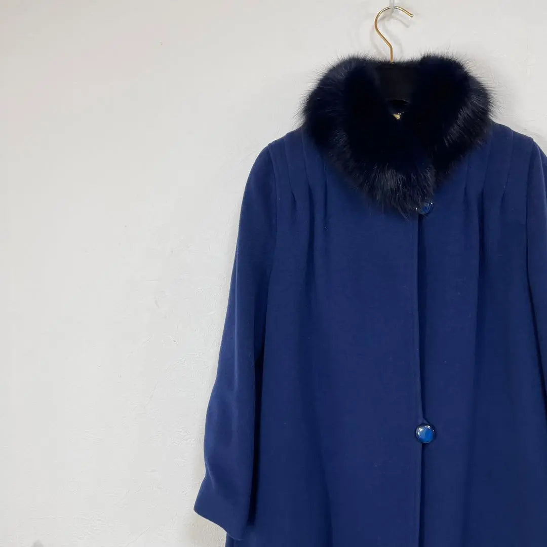 Good condition luxury Tokyo style cojana blue fox cashmere coat