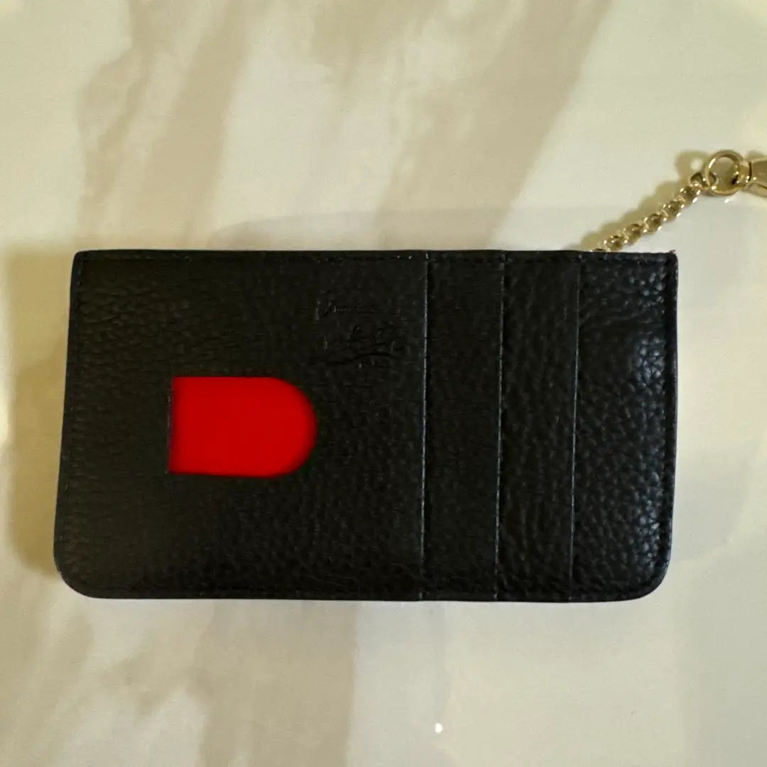 Louboutin Studs Black Leather Card, Coin Case