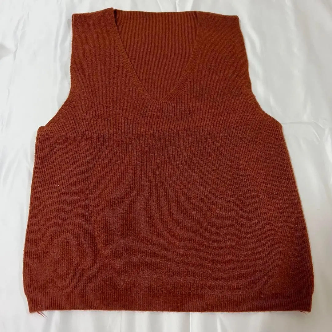 [Brown] V-neck knit vest, gilet, knit, crochet, bustier vest