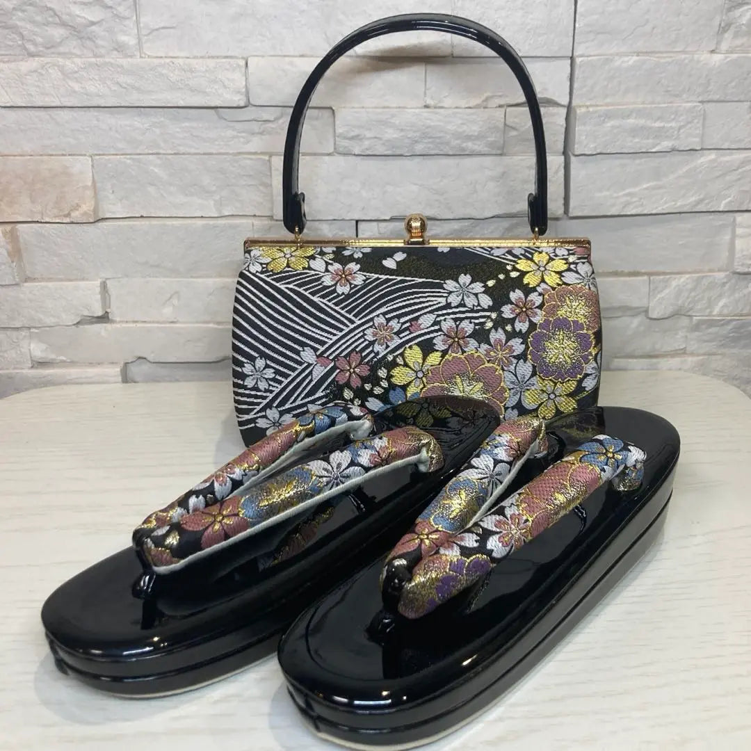 [New] Japanese-style bag set Japanese-style bag Japanese-style sandals 24cm black Wedding Graduation ceremony