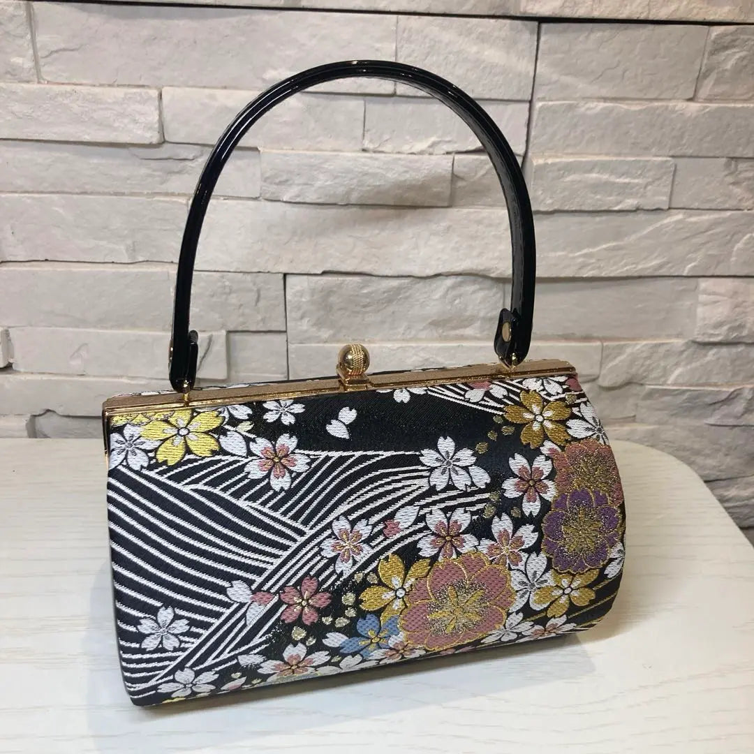 [Nuevo] Conjunto de bolso estilo japonés Bolso estilo japonés Sandalias estilo japonés 24cm negro Boda Ceremonia de graduación