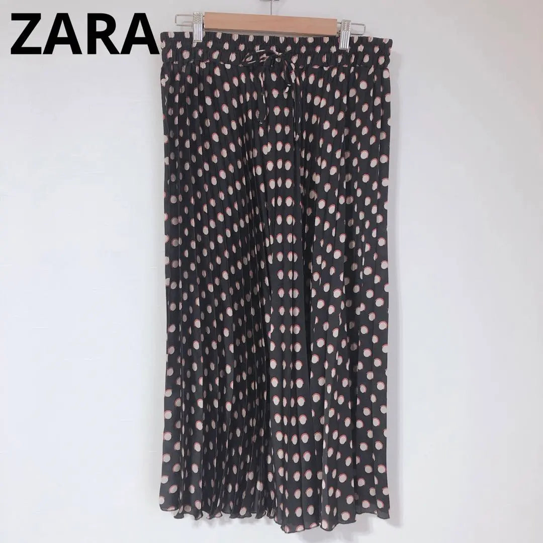 Zara Long skirt Pleated skirt Dot pattern Transparent navy XL