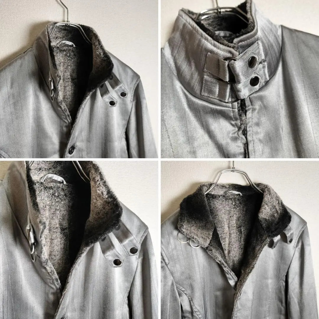 Trench coat, collar belt, rare color, stylish, silver, M