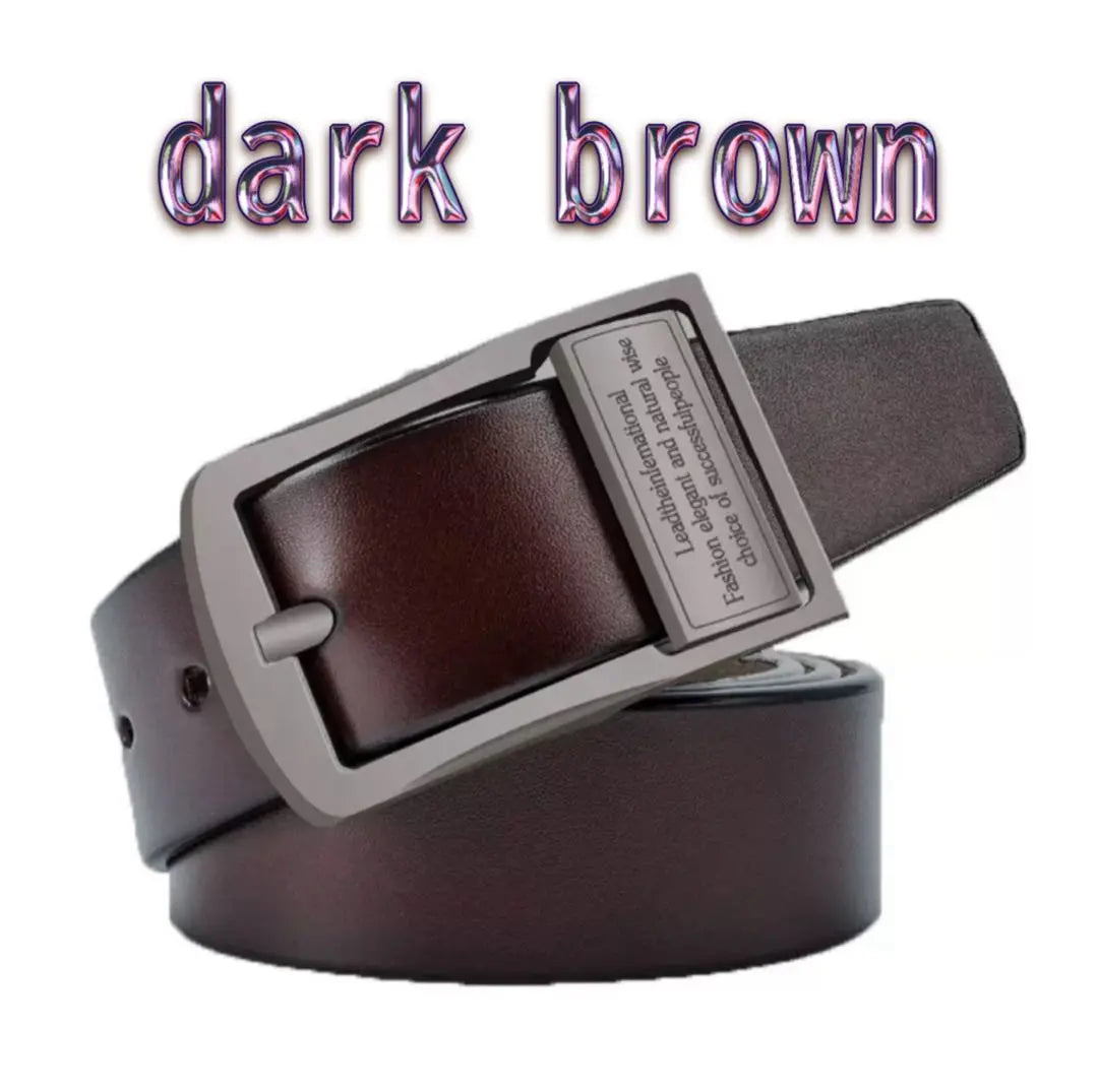 Leather Belt Dark Brown English Letter Buckle Men's Business