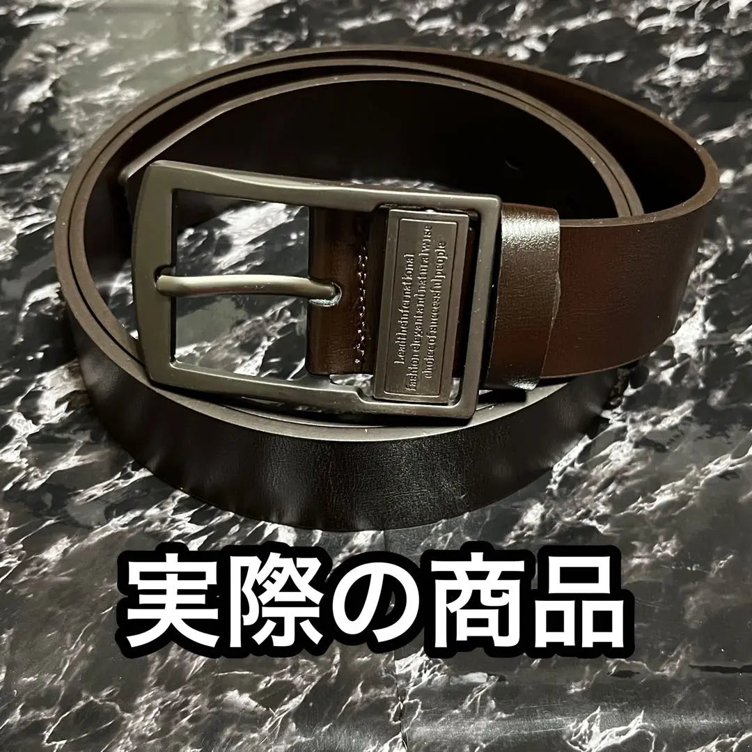 Leather Belt Dark Brown English Letter Buckle Men's Business