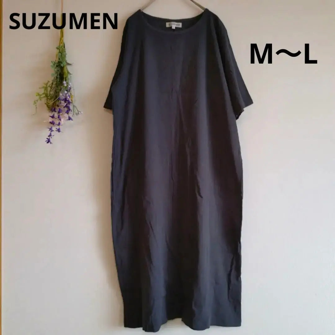 Suzumen [M-L] Cotton Short Sleeve T-shirt Dress Crew Neck Plain