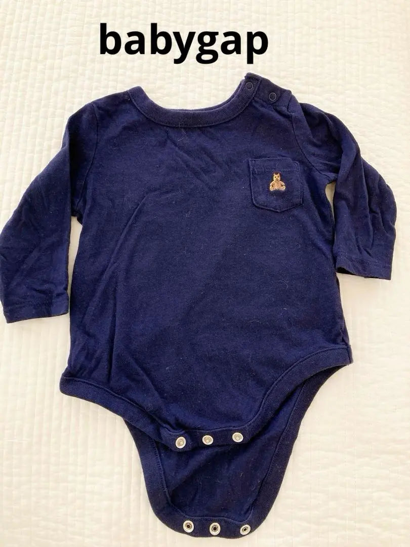 babygap navy romper bear embroidered long sleeve bear