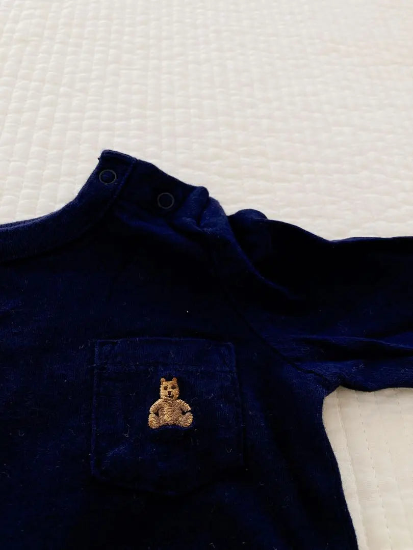 babygap navy romper bear embroidered long sleeve bear