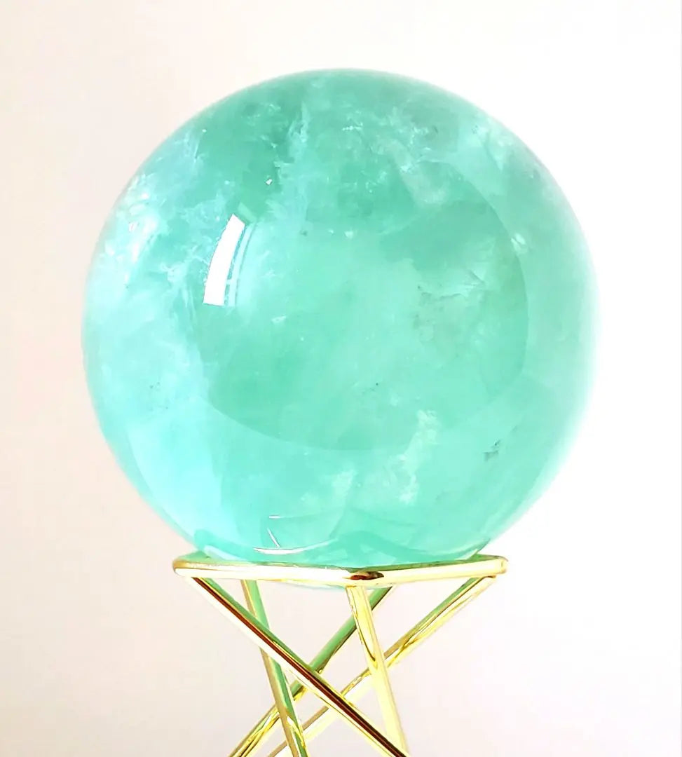 Fluorite with rainbow! Tiffany Blue Fluorite Sphere with Stand! AAA Round Ball