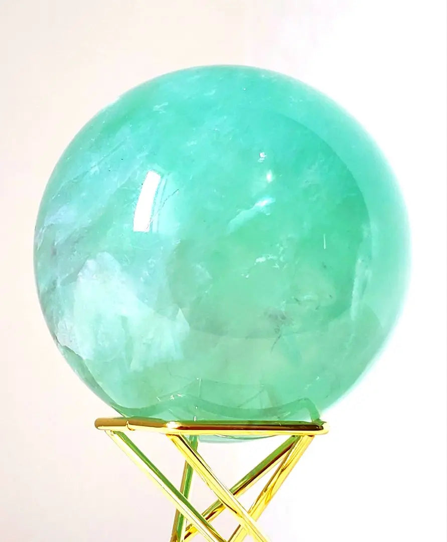 Fluorite with rainbow! Tiffany Blue Fluorite Sphere with Stand! AAA Round Ball