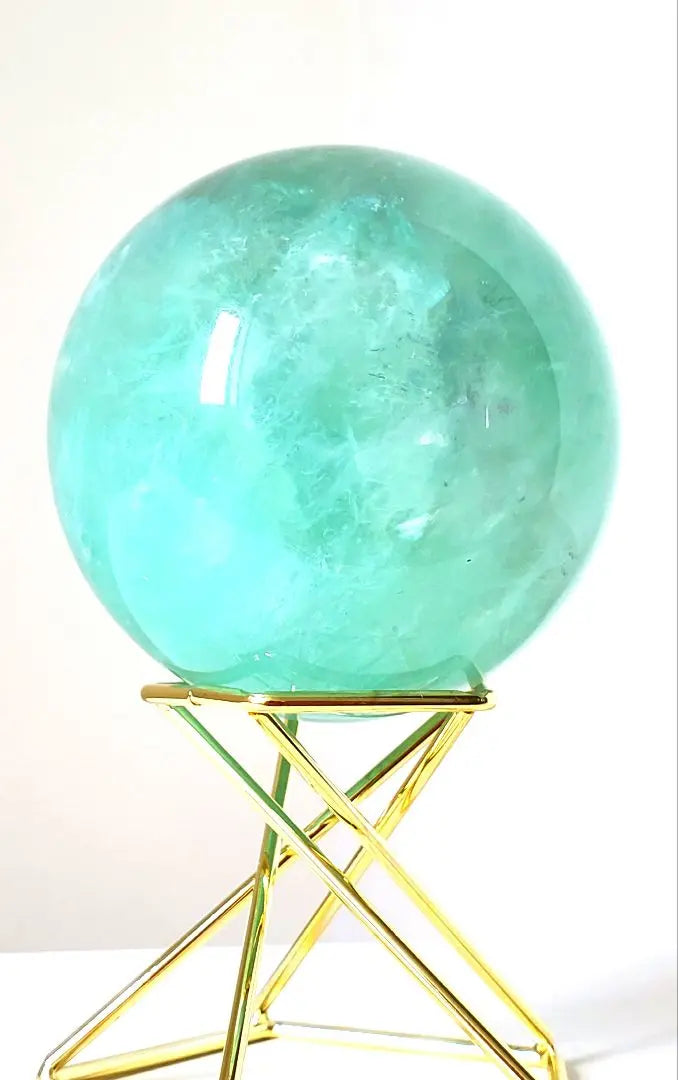 Fluorite with rainbow! Tiffany Blue Fluorite Sphere with Stand! AAA Round Ball