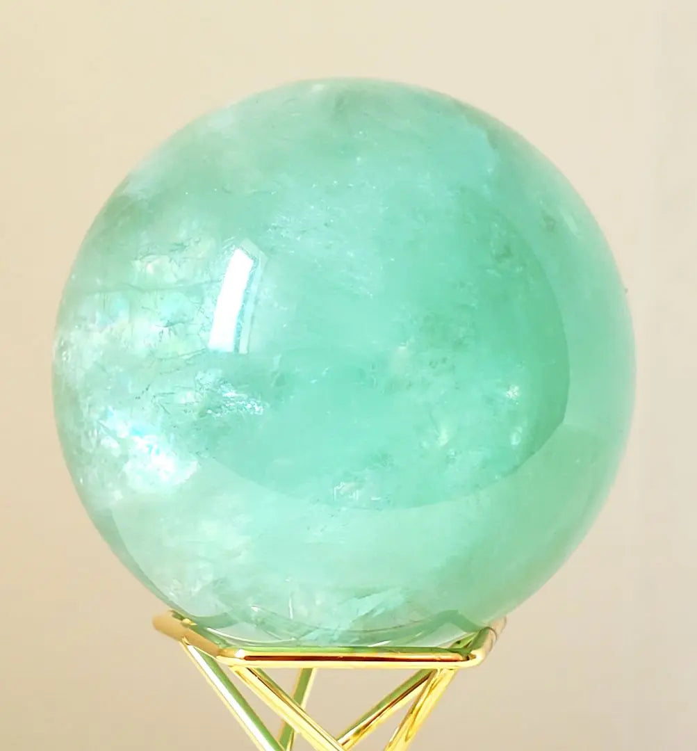 Fluorite with rainbow! Tiffany Blue Fluorite Sphere with Stand! AAA Round Ball