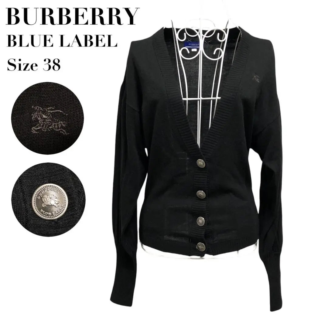 [Beautiful goods] Burberry Blue Label Cardigan Knit Logo button Black 38