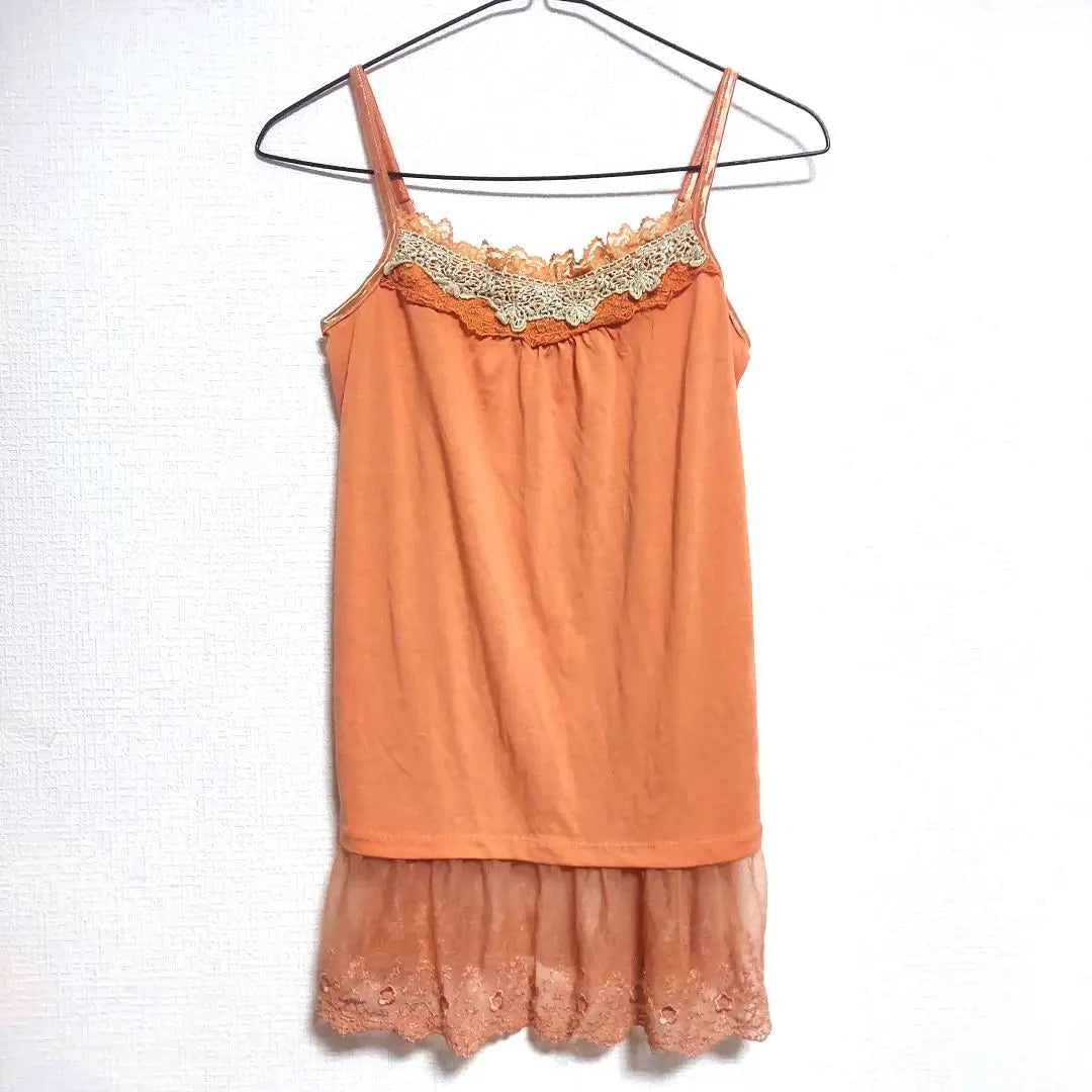 axes femme orange sparkly ruffles camisole cute M size