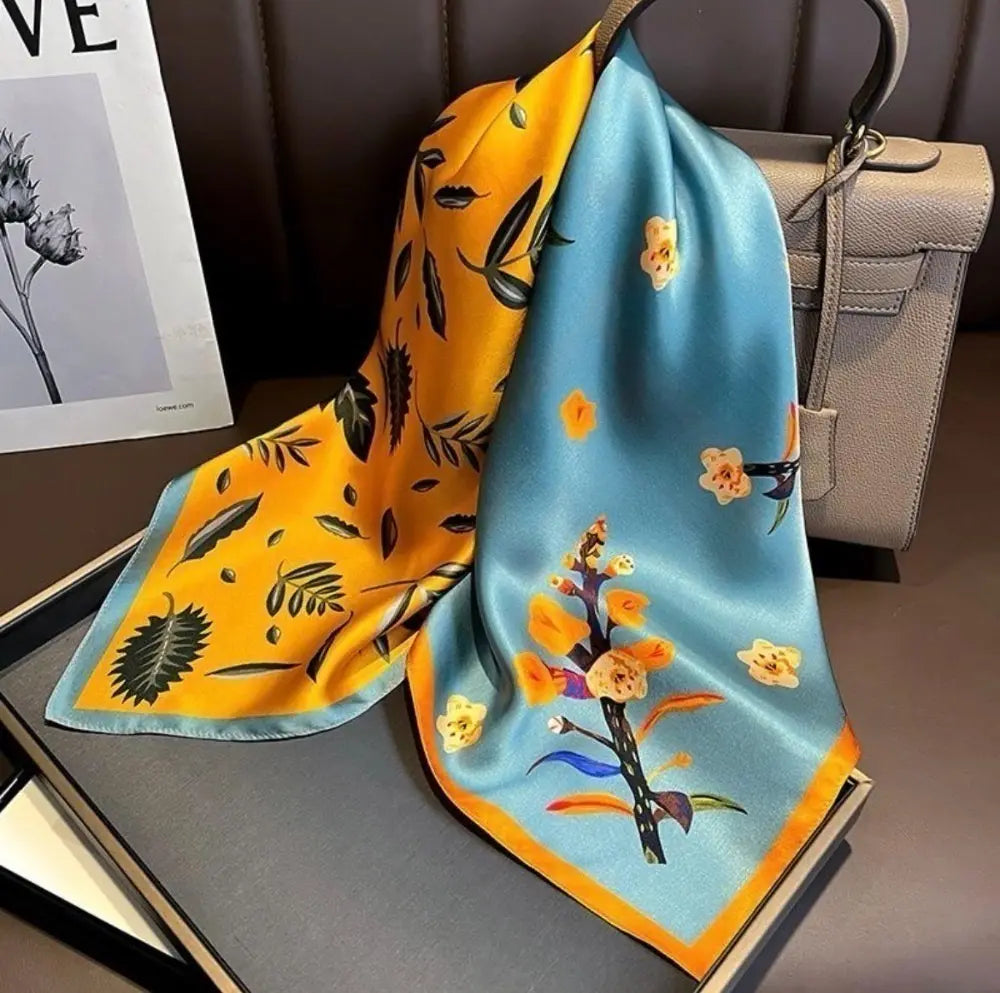 Best-selling product ♡ Luxury Orange Blue Scarf Silk-style Satin Stylish