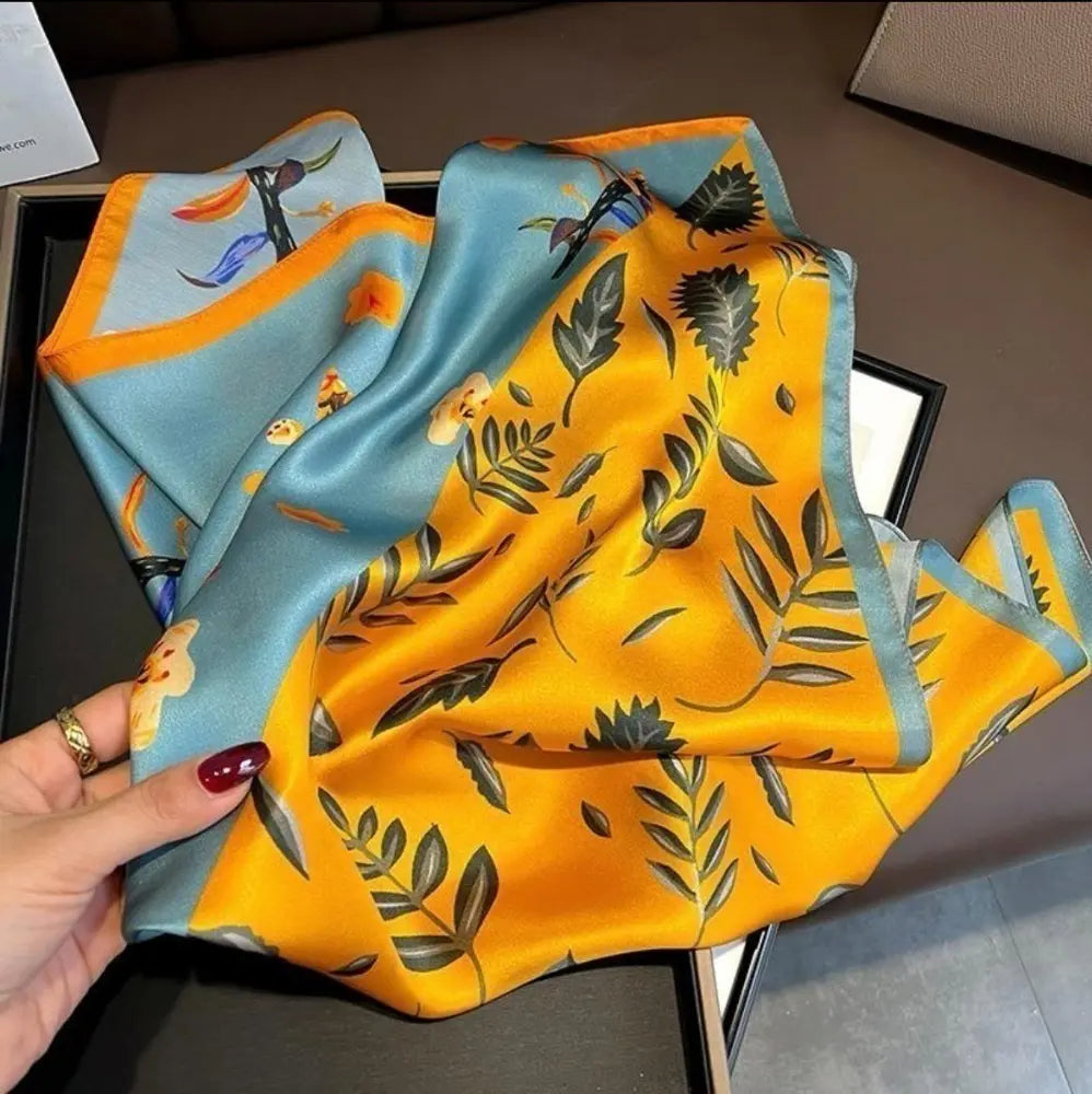 Best-selling product ♡ Luxury Orange Blue Scarf Silk-style Satin Stylish