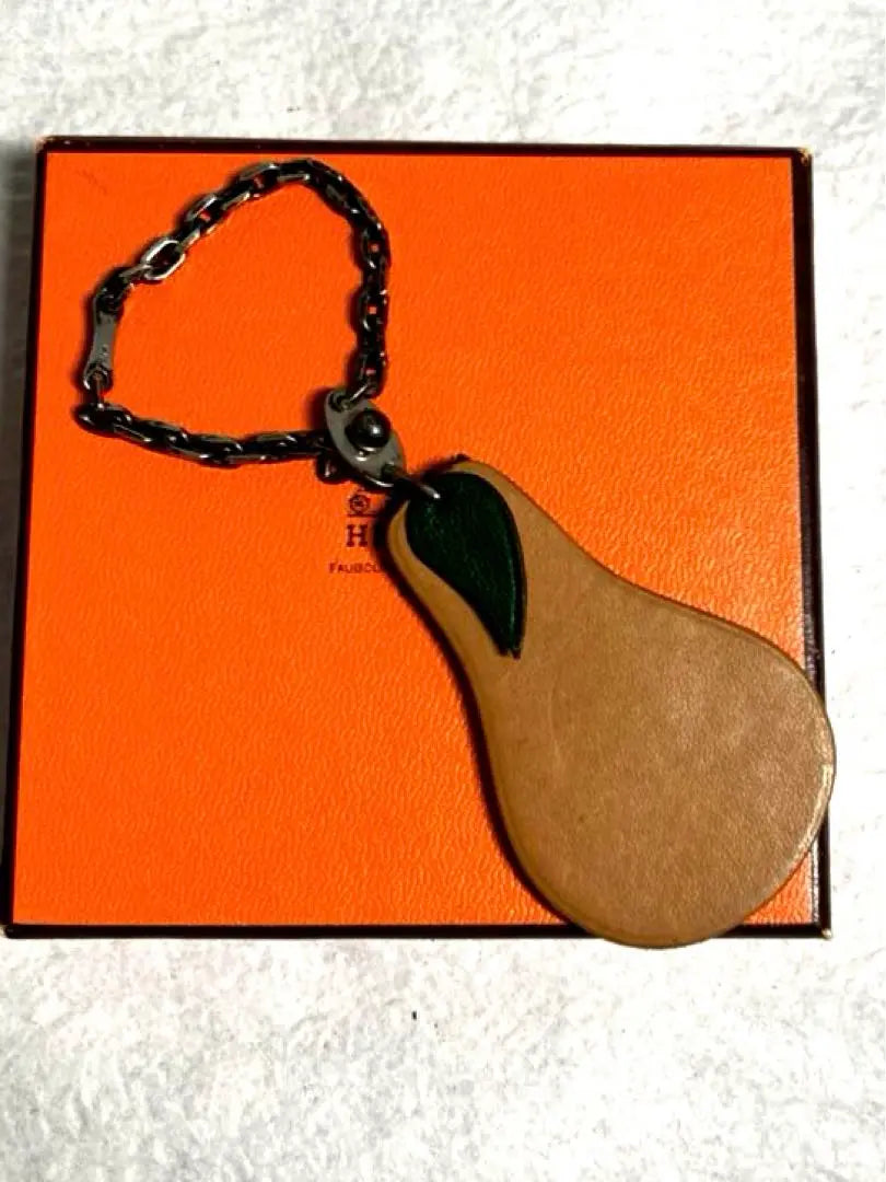 HERMES Fruit Porto Cre Keychain Charm Leather Pear