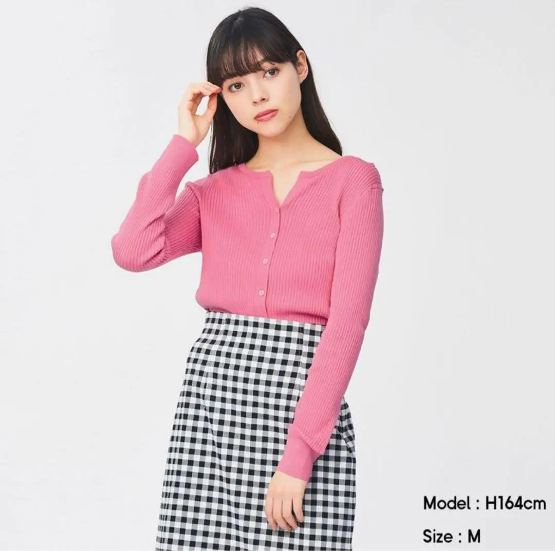 GU UV Cut Rib Compact Cardigan Long Sleeve Pink | GU UVカットリブコンパクトカーディガン　長袖　ピンク