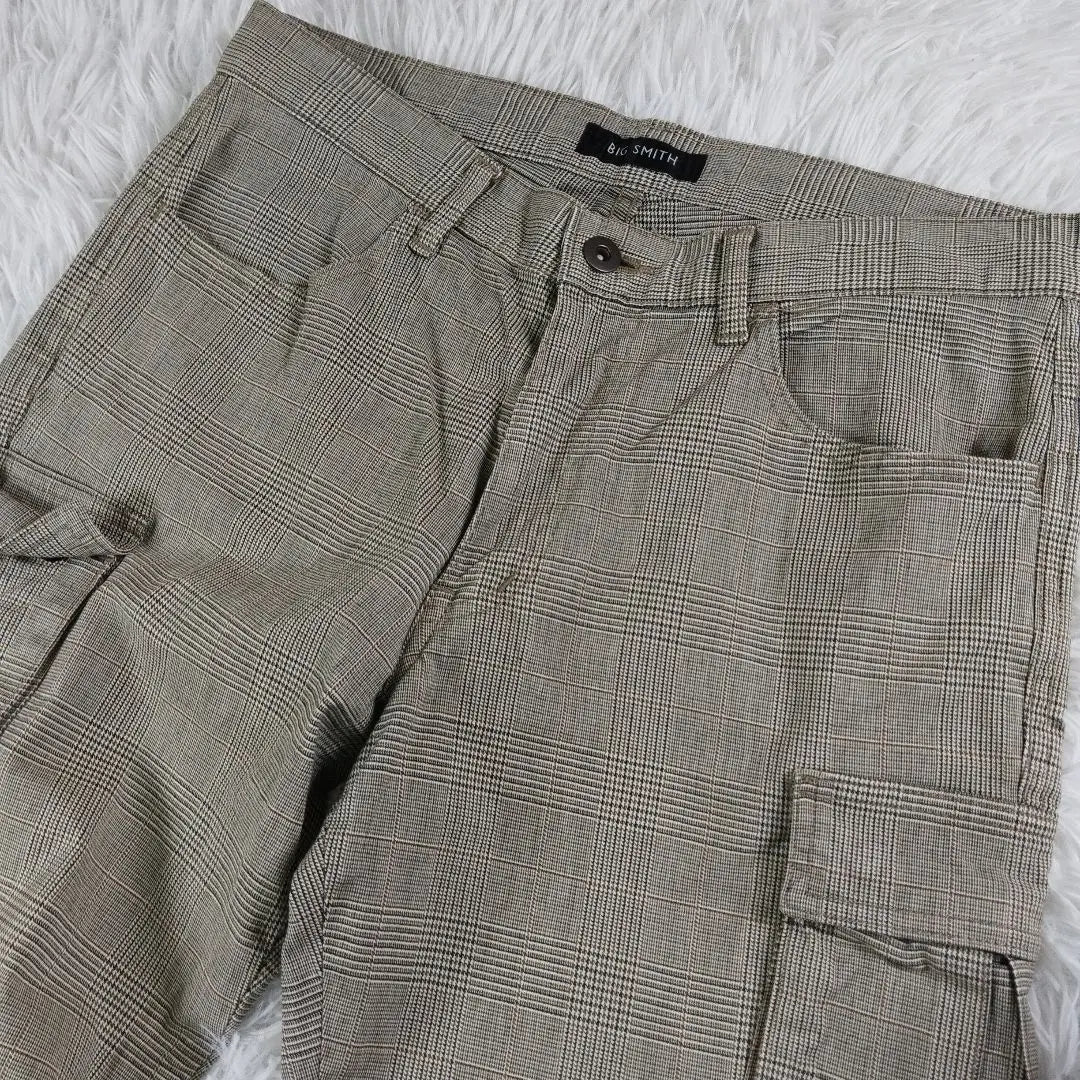 "BIG SMITH" Cargo Pants, Green Glen Check, Size L, Men's