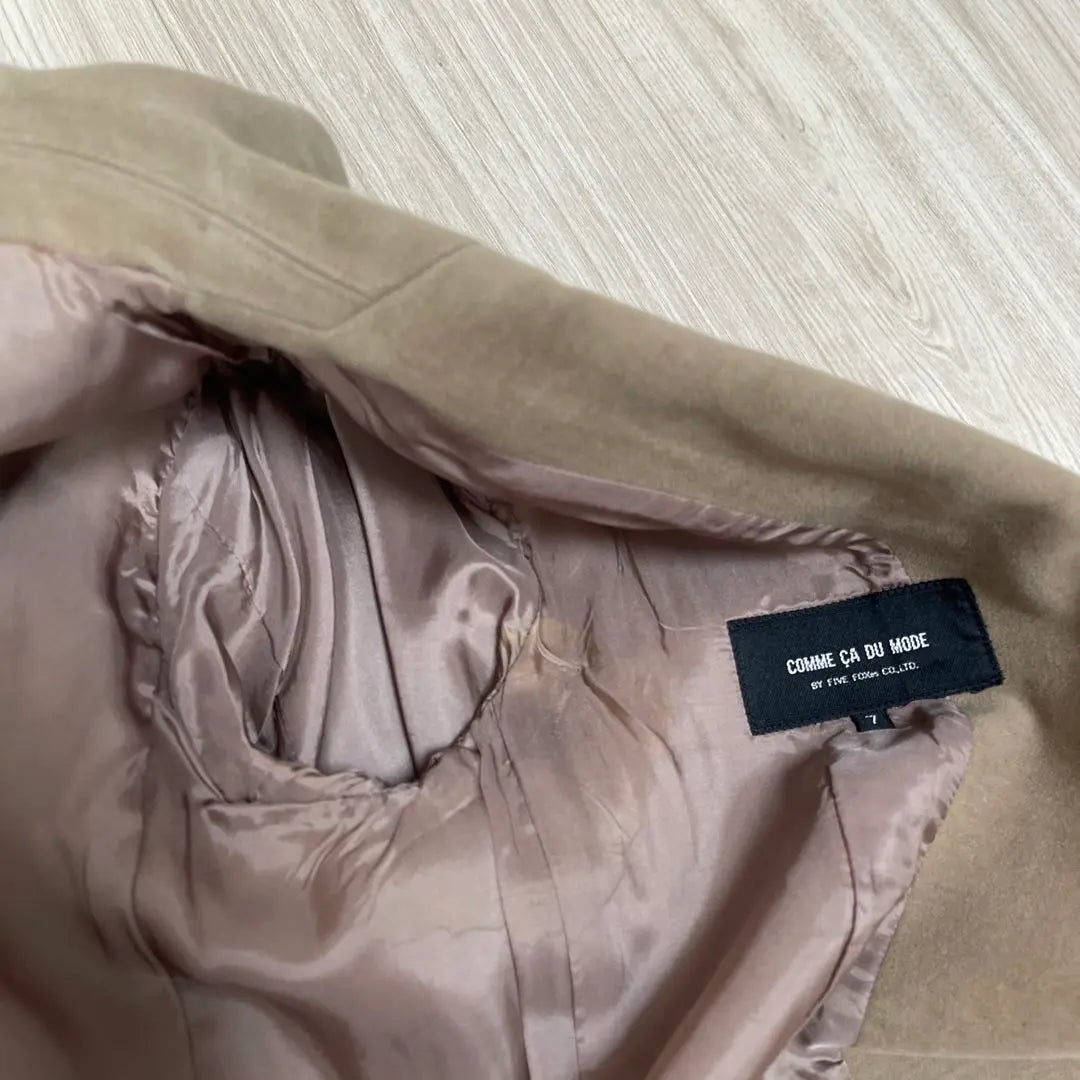 Comme Sade Mode Tailored Jacket Velour Satin Beige Size 7