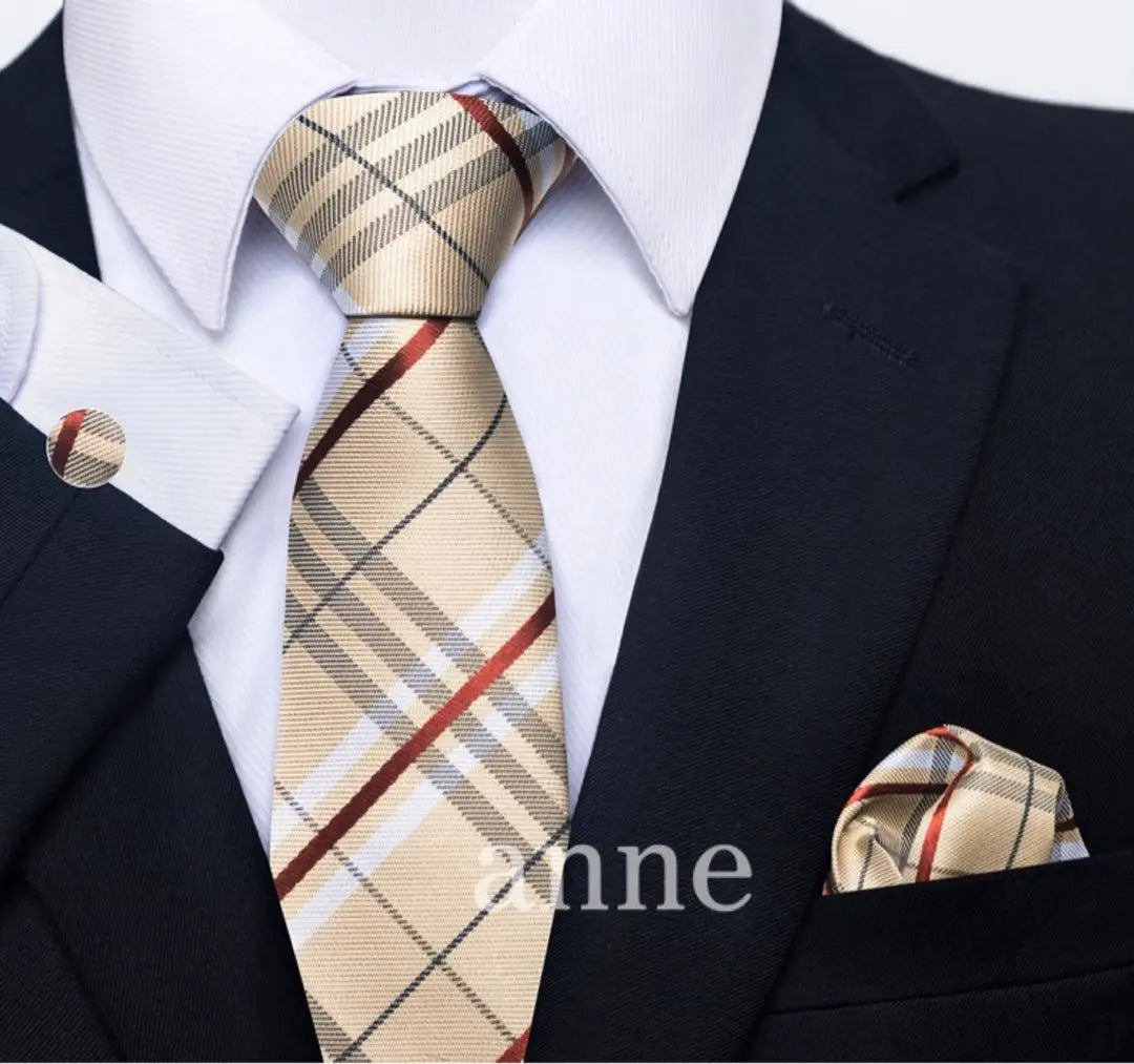 3-piece set, tie, chief, cufflinks, business, wedding, company entrance ceremony, KS①