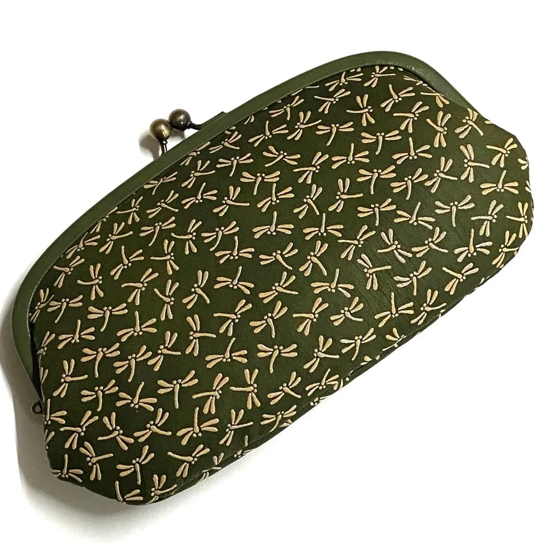 Long wallet, parent and child coins, Tombow Inden, deer leather, cowhide, smart, easy to use, green, khaki, green