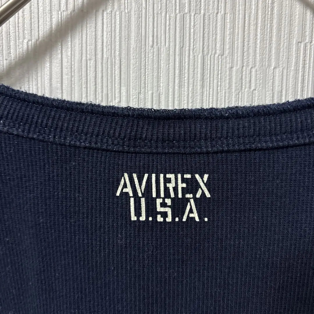 [Avirex USA] Long sleeve cut and sew XL Henley neck navy blue