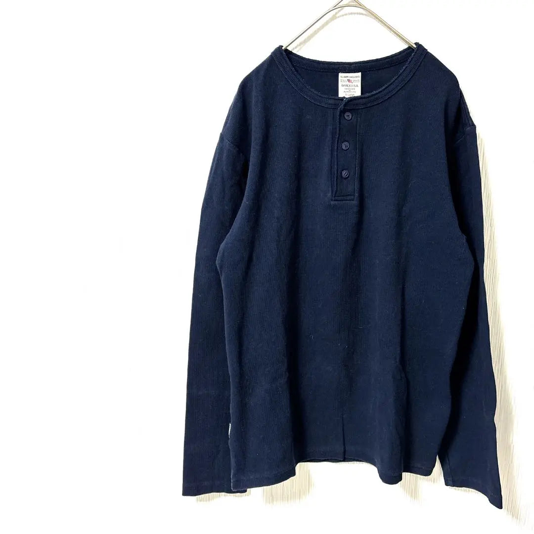 [Avirex USA] Long sleeve cut and sew XL Henley neck navy blue