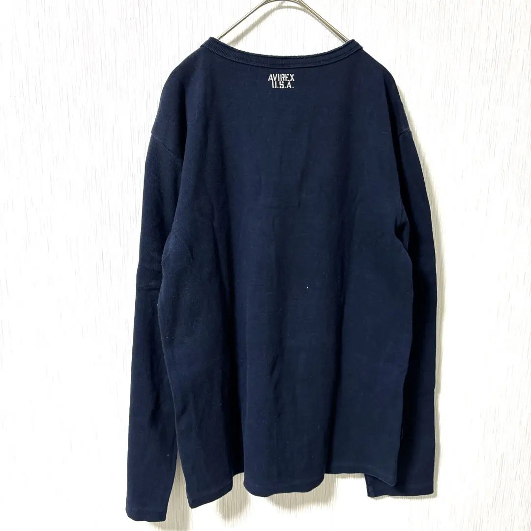 [Avirex USA] Long sleeve cut and sew XL Henley neck navy blue