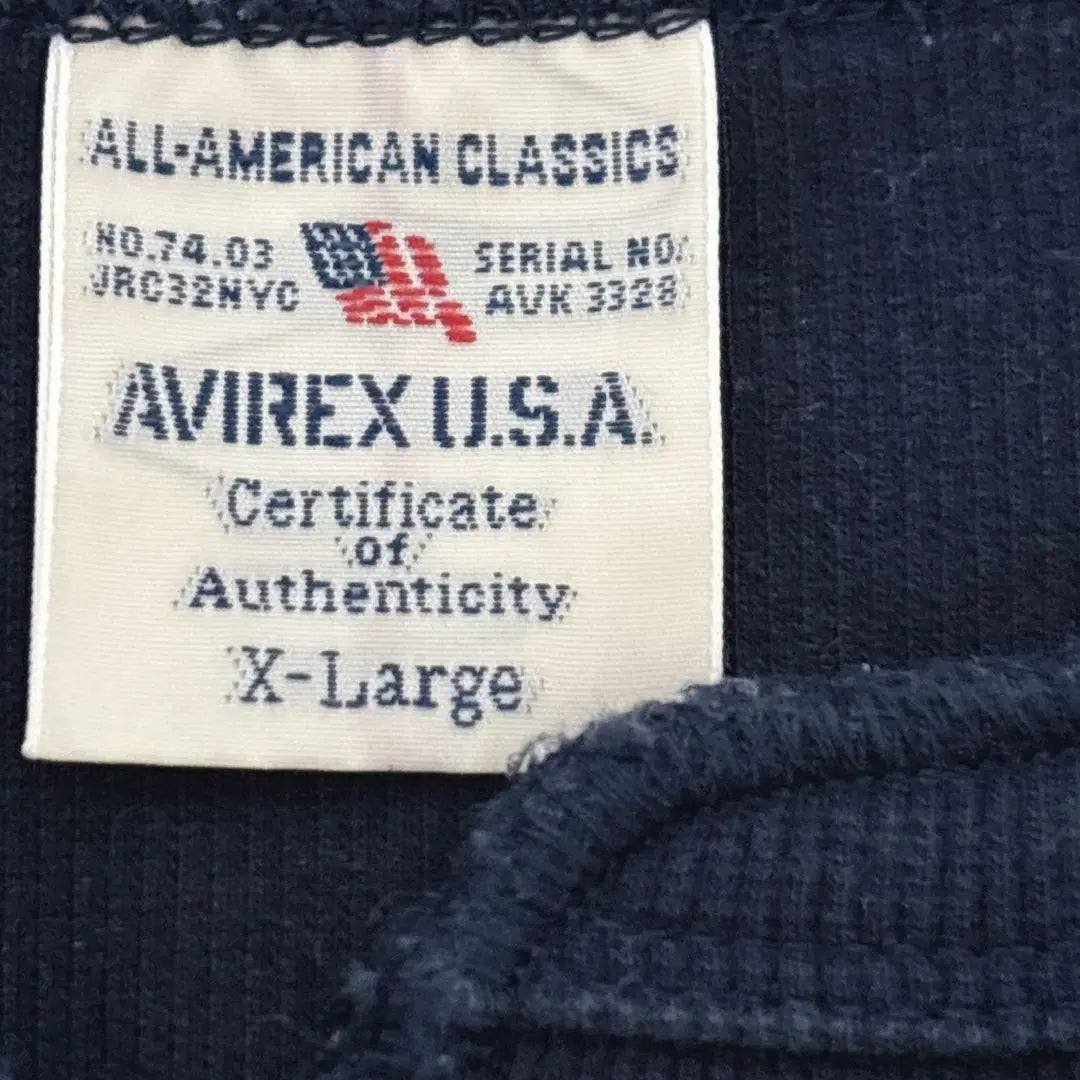 [Avirex USA] Long sleeve cut and sew XL Henley neck navy blue